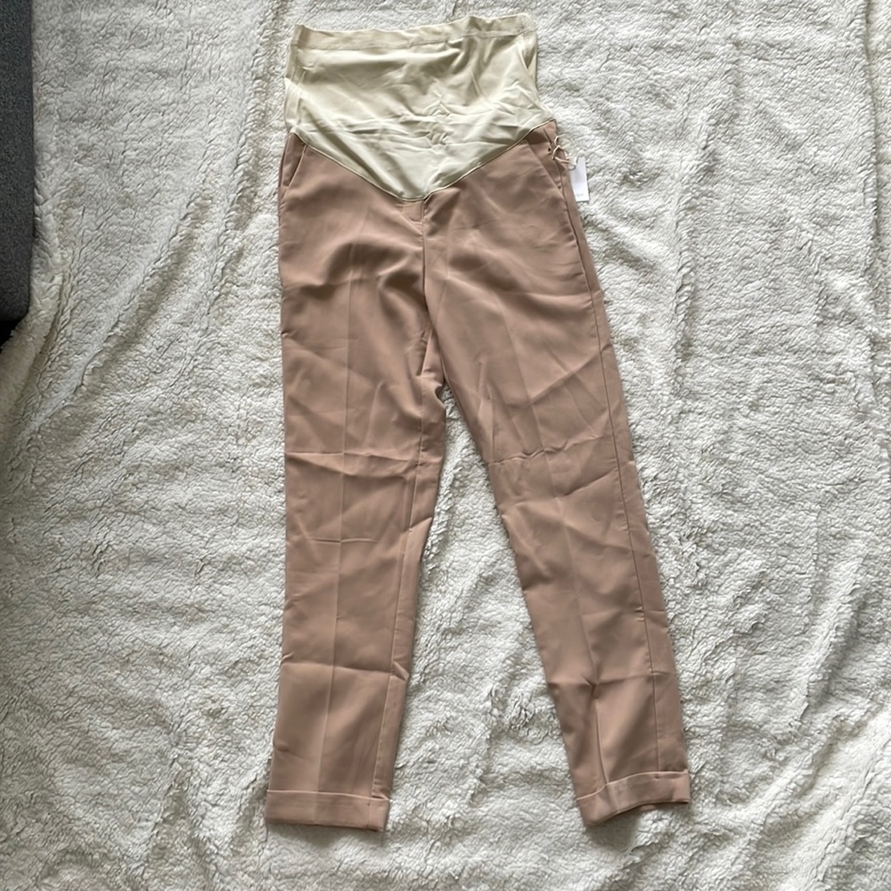 Tan maternity pants with elastic waistband size small